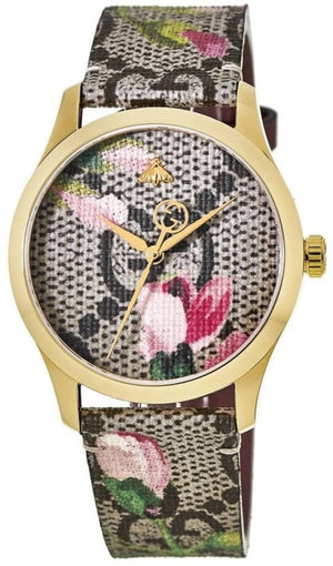 Buy Shop Gucci G Timeless Floral Brown Dial Brown Leather Strap Watch For Women - YA1264038 USA Online