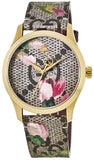 Gucci G Timeless Floral Brown Dial Brown Leather Strap Watch For Women - YA1264038