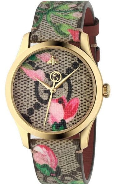 Buy Shop Gucci G Timeless Floral Brown Dial Brown Leather Strap Watch For Women - YA1264038 USA Online