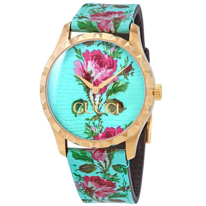 Buy Shop Gucci G Timeless Floral Turquoise Dial Turquoise Leather Strap Watch For Women - YA1264085 USA Online