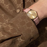 Buy Shop Gucci G Timeless Gold Dial Pink Leather Strap Watch for Women - YA1265041 USA Online