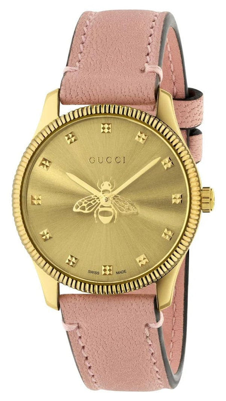 Buy Shop Gucci G Timeless Gold Dial Pink Leather Strap Watch for Women - YA1265041 USA Online