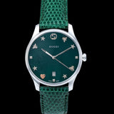 Buy Shop Gucci G-Timeless Green Mother of Pearl Dial Green Leather Strap Watch For Women - YA126585 USA Online