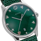 Buy Shop Gucci G-Timeless Green Mother of Pearl Dial Green Leather Strap Watch For Women - YA126585 USA Online