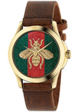 Buy Shop Gucci G Timeless Quartz Two Tone Dial Brown Leather Strap Watch For Men - YA126451B USA Online