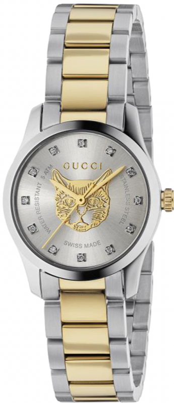 Buy Shop Gucci G Timeless Quartz Diamonds Silver Dial Two Tone Steel Strap Watch For Women - YA1265016 USA Online