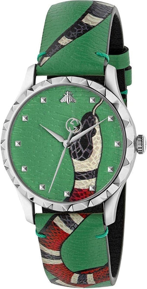 Buy Shop Gucci G Timeless Le Marche Des Merveilles Green Dial Green Leather Strap Watch for Women - YA1264081 USA Online