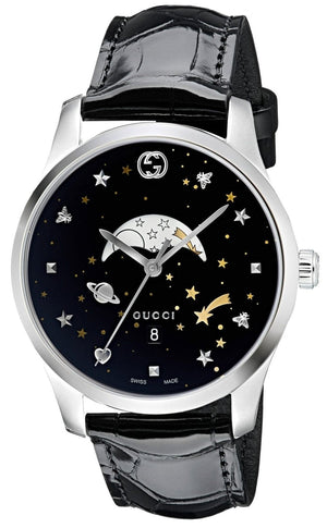 Buy Shop Gucci G-Timeless Moonphase Black Dial Black Leather Strap Watch For Men - YA126327 USA Online