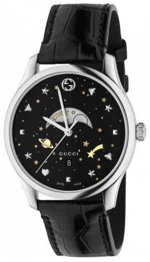 Buy Shop Gucci G-Timeless Moonphase Black Dial Black Leather Strap Watch For Men - YA126327 USA Online