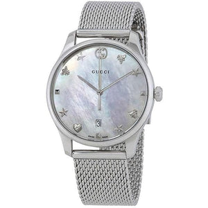 Buy Shop Gucci G-Timeless Mother of Pearl Dial Silver Mesh Bracelet Watch For Women - YA126583 USA Online