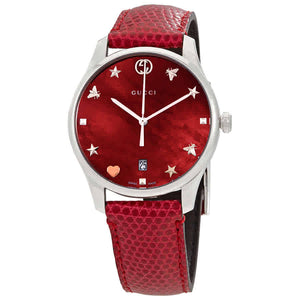 Buy Shop Gucci G-Timeless Mother of Pearl Red Dial Red Leather Strap Watch For Women - YA1264041 USA Online