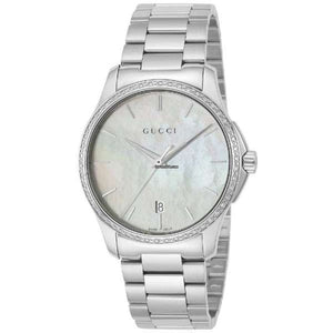 Buy Shop Gucci G Timeless Mother of Pearl White Dial Silver Steel Strap Watch For Women - YA126444 USA Online