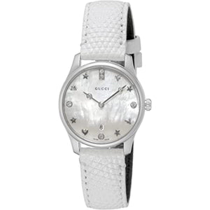 Buy Shop Gucci G-Timeless Mother of Pearl White Dial White Leather Strap Watch For Women - YA126597 USA Online