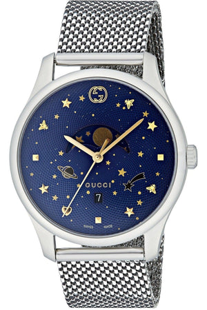 Buy Shop Gucci G-Timeless Motifs Moon Phase Blue Dial Silver Mesh Bracelet Watch For Men - YA126328 USA Online