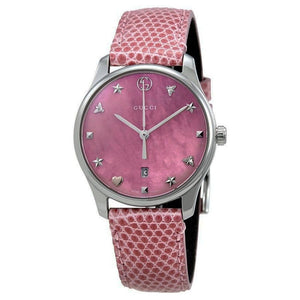 Buy Shop Gucci G-Timeless Pink Mother of Pearl Dial Pink Leather Strap Watch For Women - YA126586 USA Online
