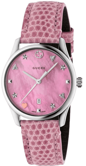 Gucci G-Timeless Pink Mother of Pearl Dial Pink Leather Strap Watch For Women - YA126586