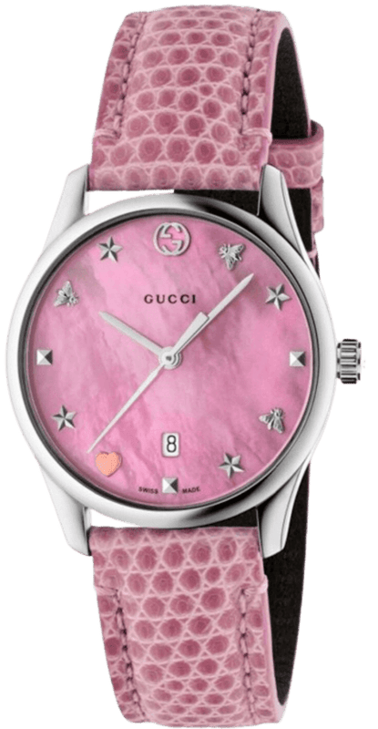 Gucci G-Timeless Pink Mother of Pearl Dial Pink Leather Strap Watch For Women - YA126586