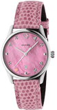 Gucci G-Timeless Pink Mother of Pearl Dial Pink Leather Strap Watch For Women - YA126586