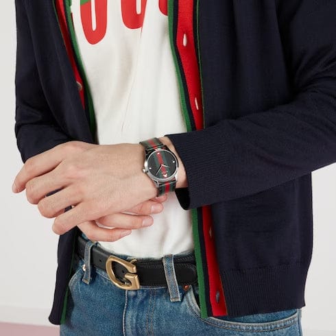 Buy Shop Gucci G Timeless Quartz Black Dial Multicolored Black Leather Strap Watch For Men - YA1264079 USA Online