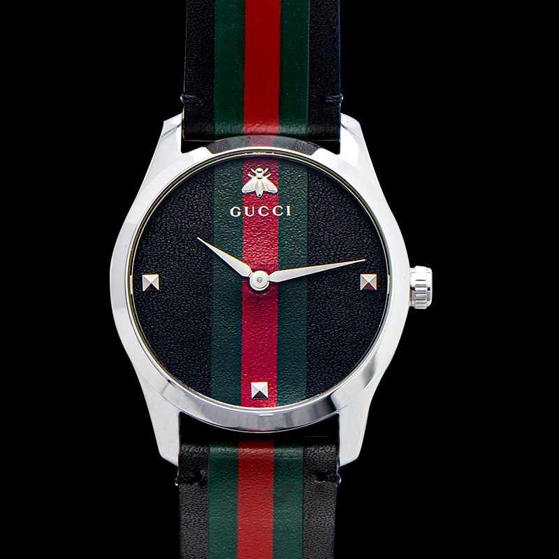 Buy Shop Gucci G Timeless Quartz Black Dial Multicolored Black Leather Strap Watch For Men - YA1264079 USA Online