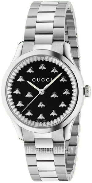 Buy Shop Gucci G Timeless Quartz Black Dial Silver Steel Strap Watch for Women - YA1265034 USA Online