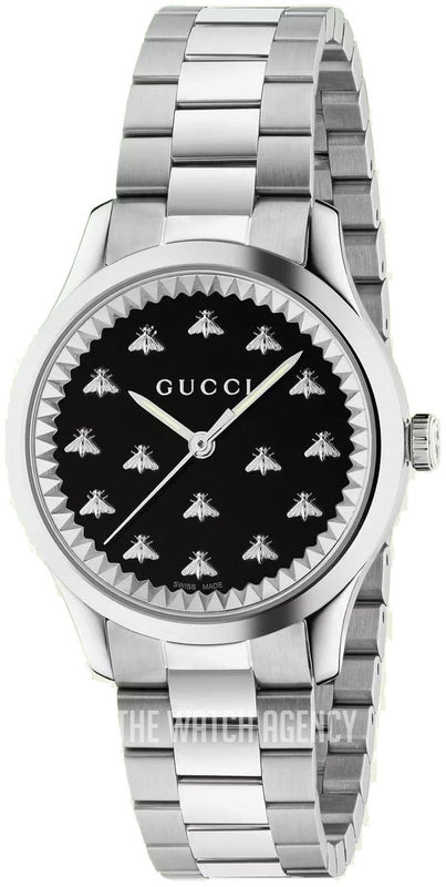 Buy Shop Gucci G Timeless Quartz Black Dial Silver Steel Strap Watch for Women - YA1265034 USA Online