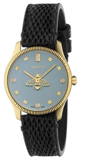 Buy Shop Gucci G Timeless Quartz Blue Dial Black Leather Strap Watch For Men - YA1265018 USA Online