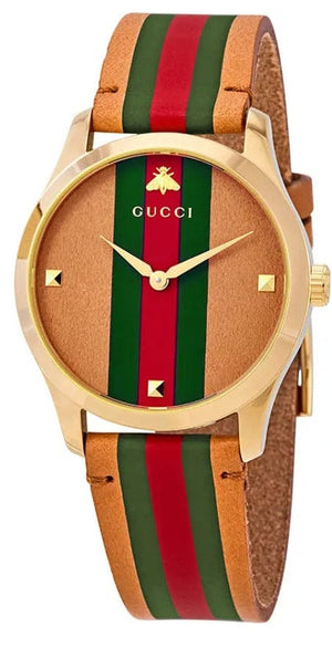 Buy Shop Gucci G Timeless Quartz Brown Dial Brown Leather Strap Unisex Watch - YA1264077 USA Online
