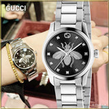 Buy Shop Gucci G Timeless Quartz Diamonds Black Dial Silver Steel Strap Watch For Women - YA1265024 USA Online