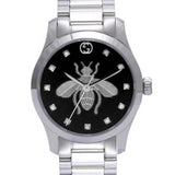 Buy Shop Gucci G Timeless Quartz Diamonds Black Dial Silver Steel Strap Watch For Women - YA1265024 USA Online