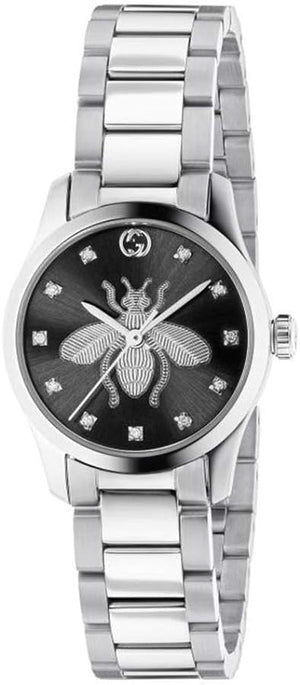 Buy Shop Gucci G Timeless Quartz Diamonds Black Dial Silver Steel Strap Watch For Women - YA1265024 USA Online