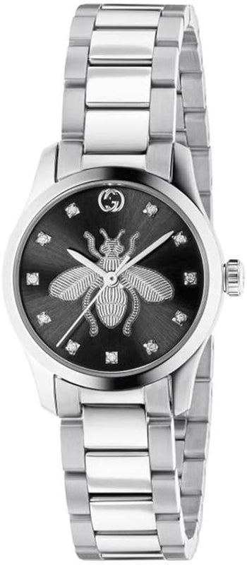Buy Shop Gucci G Timeless Quartz Diamonds Black Dial Silver Steel Strap Watch For Women - YA1265024 USA Online