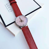 Buy Shop Gucci G Timeless Quartz Diamonds Pink Dial Red Leather Strap Watch For Women - YA1265017 USA Online