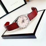 Buy Shop Gucci G Timeless Quartz Diamonds Pink Dial Red Leather Strap Watch For Women - YA1265017 USA Online