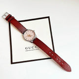 Buy Shop Gucci G Timeless Quartz Diamonds Pink Dial Red Leather Strap Watch For Women - YA1265017 USA Online