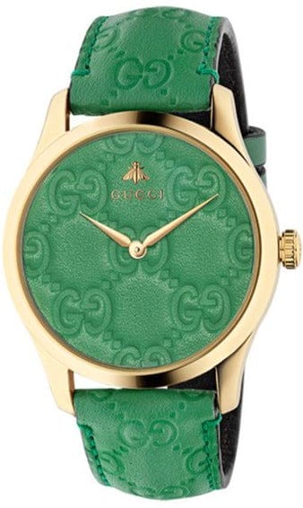 Buy Shop Gucci G Timeless Quartz Green Dial Green Leather Strap Watch For Women - YA1264099 USA Online