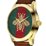 Buy Shop Gucci G Timeless Quartz Green & Red Dial Brown Leather Strap Watch For Men - YA126451 USA Online