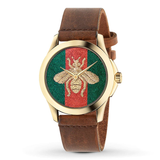Buy Shop Gucci G Timeless Quartz Green & Red Dial Brown Leather Strap Watch For Men - YA126451 USA Online