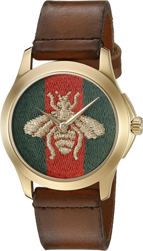 Buy Shop Gucci G Timeless Quartz Green & Red Dial Brown Leather Strap Watch For Men - YA126451 USA Online