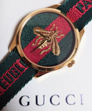 Buy Shop Gucci G Timeless Quartz Green & Red Dial Green & Red NATO Strap Watch For Men - YA126487A USA Online