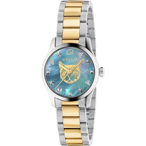 Buy Shop Gucci G Timeless Quartz Mother of Pearl Blue Dial Two Tone Steel Strap Watch For Women - YA1265011 USA Online
