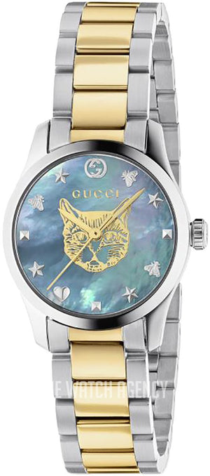 Buy Shop Gucci G Timeless Quartz Mother of Pearl Blue Dial Two Tone Steel Strap Watch For Women - YA1265011 USA Online