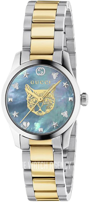 Buy Shop Gucci G Timeless Quartz Mother of Pearl Blue Dial Two Tone Steel Strap Watch For Women - YA1265011 USA Online