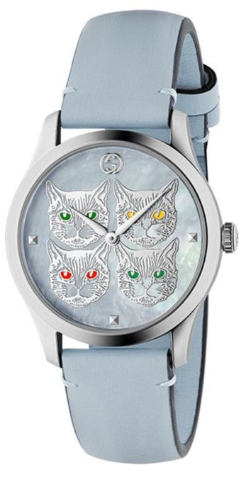 Buy Shop Gucci G Timeless Quartz Mother of Pearl Dial Blue Leather Strap Watch For Women - YA1264124 USA Online