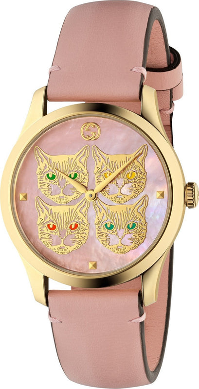 Buy Shop Gucci G Timeless Quartz Mother of Pearl Dial Pink Leather Strap Watch For Women - YA1264132 USA Online
