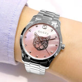 Buy Shop Gucci G Timeless Quartz Mother of Pearl Pink Dial Silver Steel Strap Watch for Women - YA1264166 USA Online