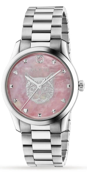 Buy Shop Gucci G Timeless Quartz Mother of Pearl Pink Dial Silver Steel Strap Watch for Women - YA1264166 USA Online