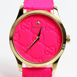 Buy Shop Gucci G Timeless Quartz Pink Dial Pink Leather Strap Watch For Women - YA1264115 USA Online