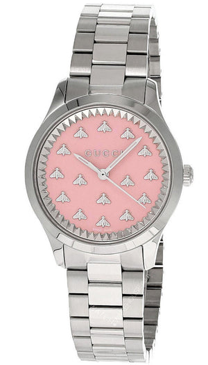 Buy Shop Gucci G Timeless Quartz Pink Dial Silver Steel Strap Watch for Women - YA1265033 USA Online