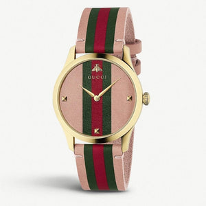 Buy Shop Gucci G Timeless Quartz Pink Dial Three Tone Leather Strap Watch For Women - YA1264118 USA Online